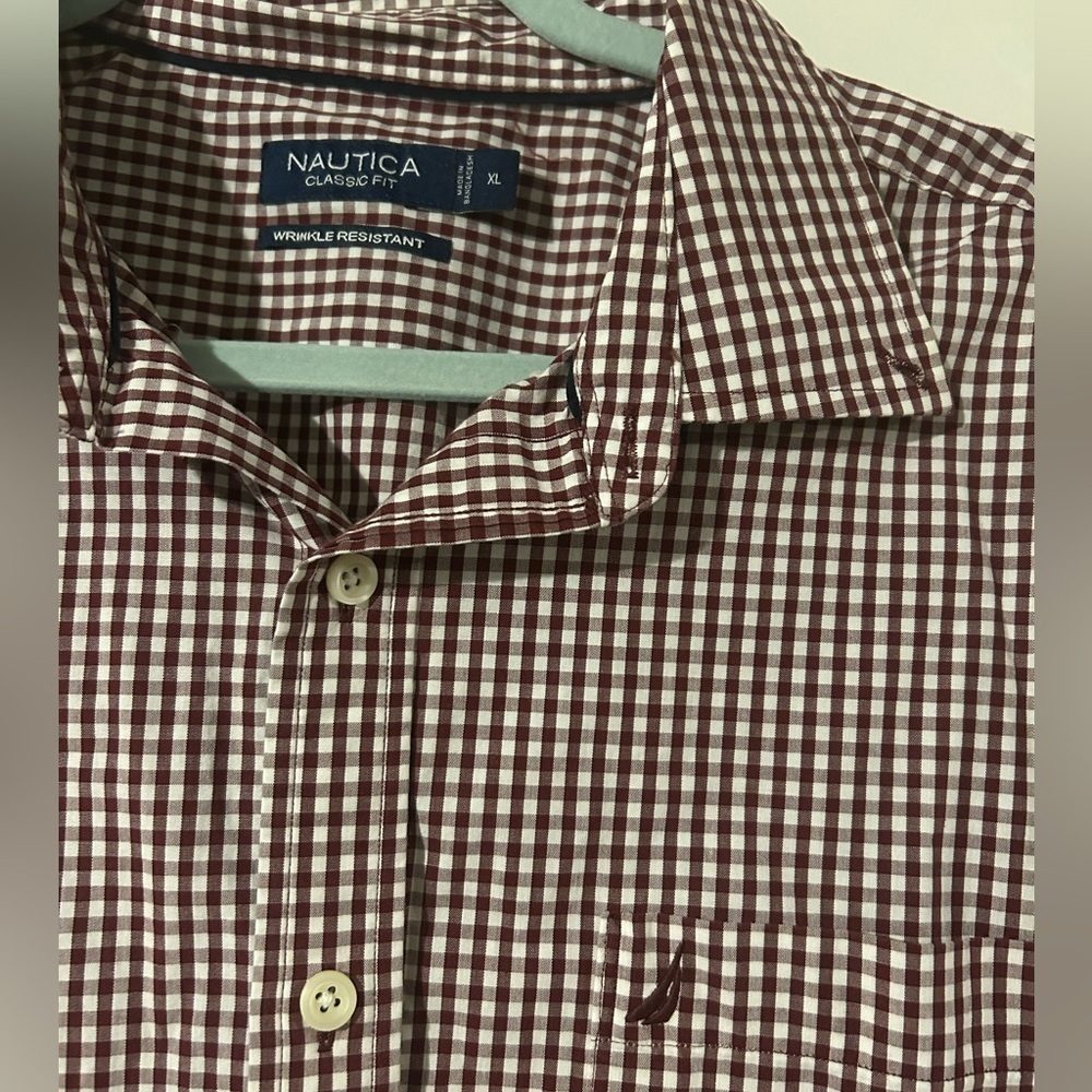 Nautica size XL Maroon and white checkered button down shirt